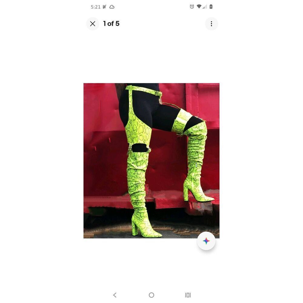 New 9M Cape Robbin Sexy Thing Green Black Thigh High Boots with Attached Strap